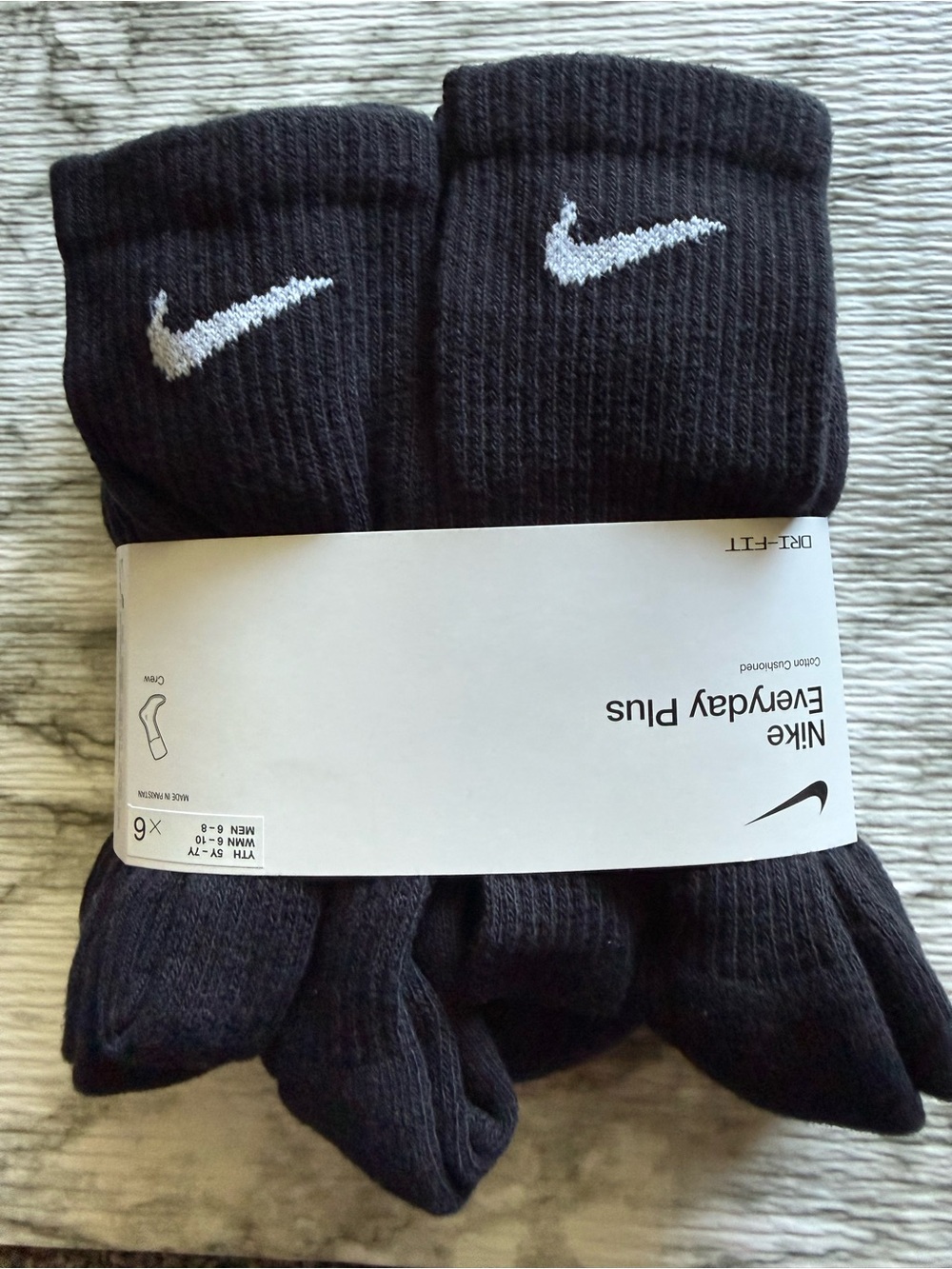 NWT Nike Dri-fit Black Crew Socks 6-pack Medium Men’s 6-8/women 6-10 - Picture 2 of 5
